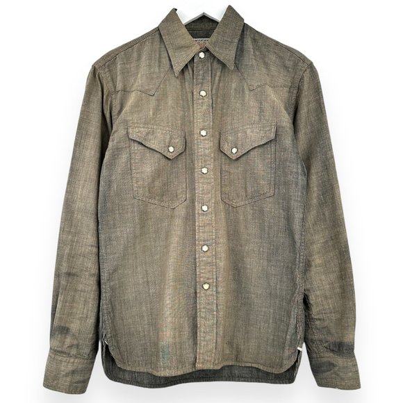 The Flat Head Made in Japan Taupe Lightweight Denim Button Up Western Shirt - Picture 1 of 8